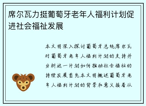 席尔瓦力挺葡萄牙老年人福利计划促进社会福祉发展